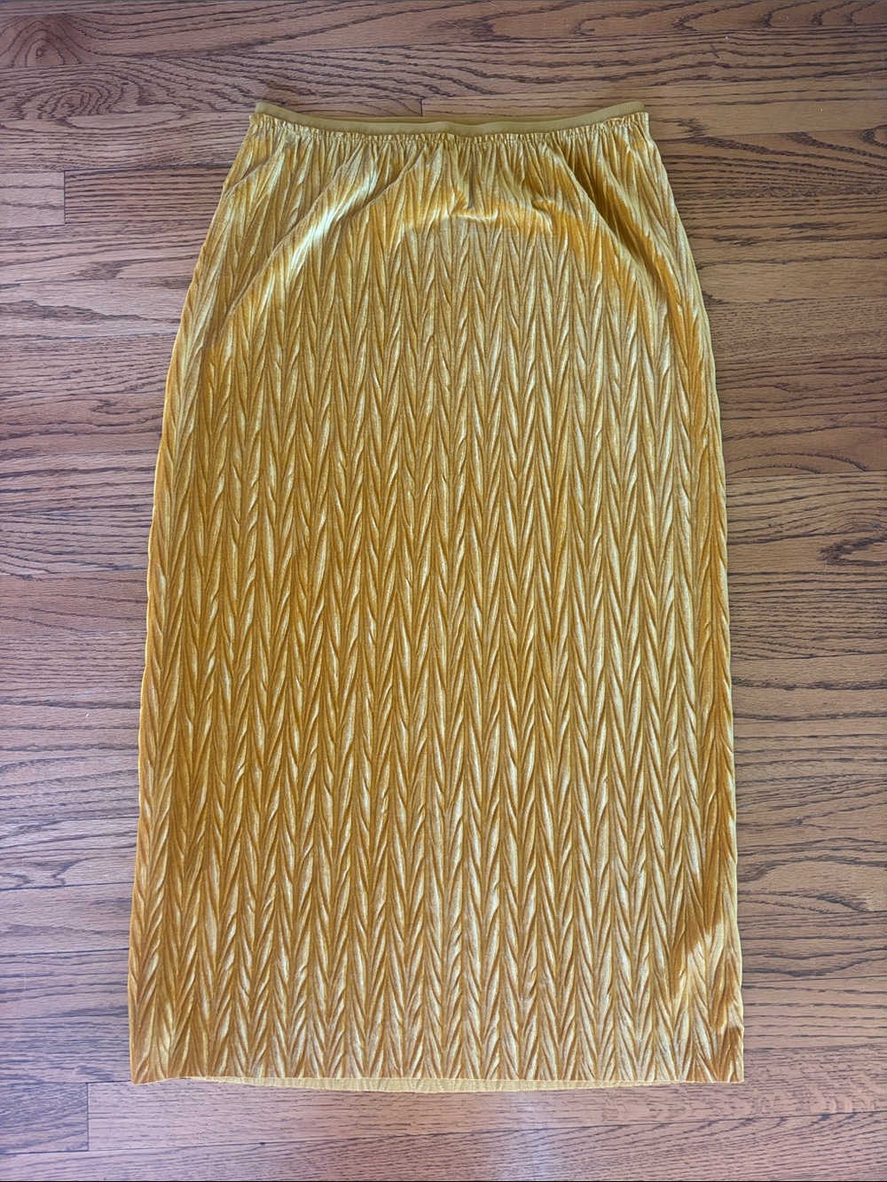 Textured Gold Midi Skirt with Elastic Waist